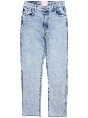 REVICE Denim Jeans High Rise Straight Leg Acid Wash Distressed Raw Hem Womens 28